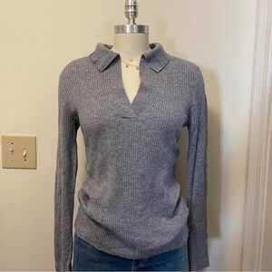 Frame Gray Ribbed Long Sleeve Collared Sweater